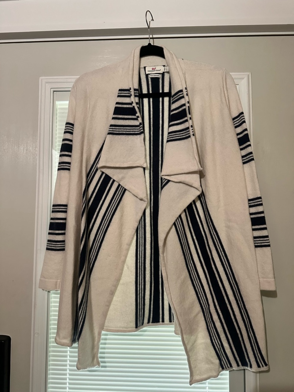 Vineyard Vines Cream and Navy Striped Draped Cardigan